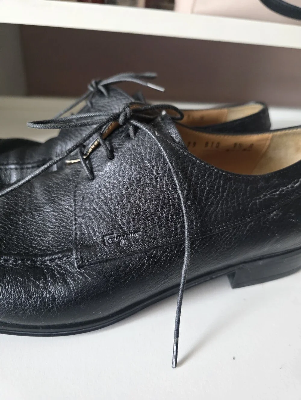 Salvatore Ferragamo Black Leather Lace-Up Derby Shoes